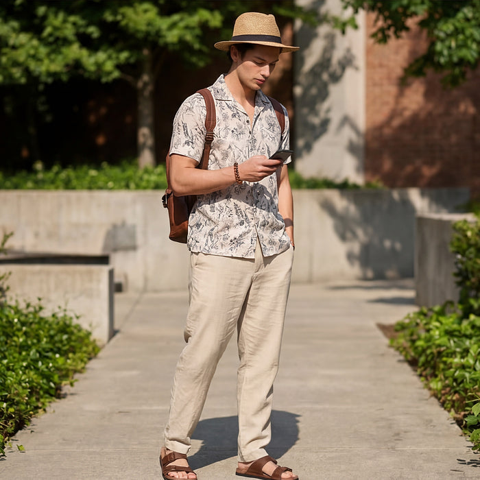 Full Sleeves Straight Fit Natural All-Over Botanical  Cuban Coallar Print Shirt
