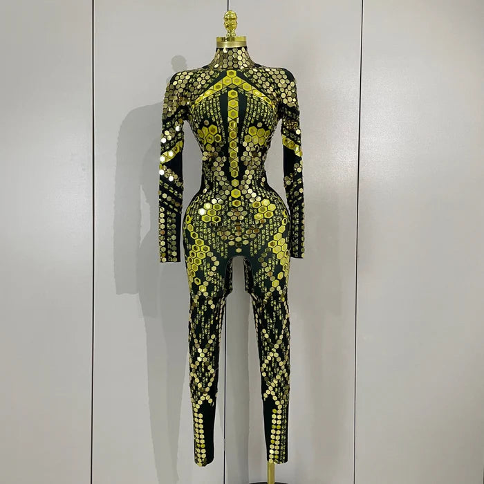 Gemini luxury shiny jumpsuit for women party night out statement outfit