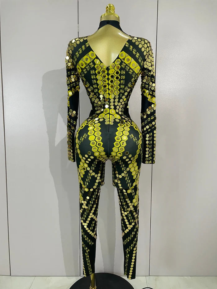 Gemini luxury shiny jumpsuit for women party night out statement outfit