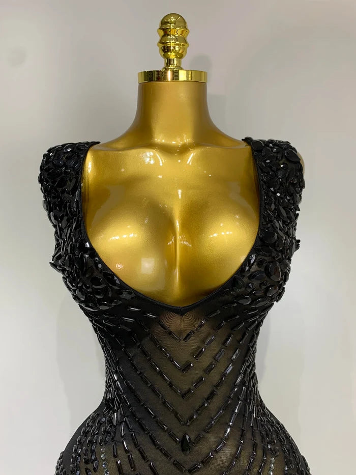 Genesis sparkly rhinestone bodycon mesh dress for birthday celebration and nightclub styling