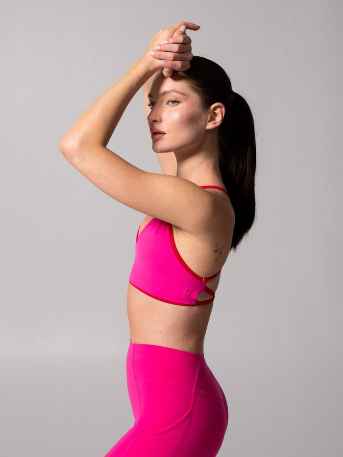 Girlfriend Reversible Sports Bra - Lipstick Red and Miami Vice