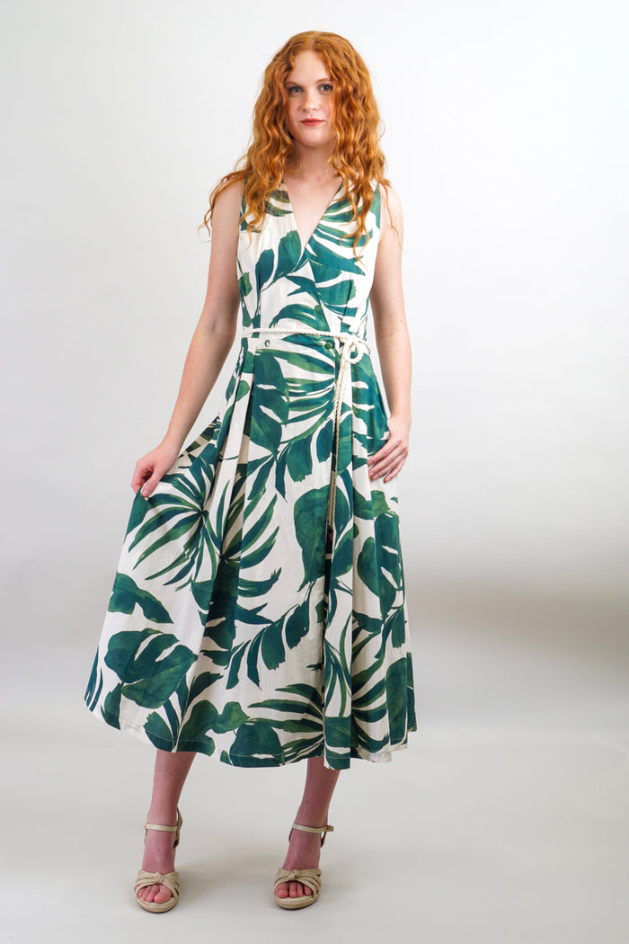 Private Label DRESSES Green & Ivory Wrap Cotton Midi Dress