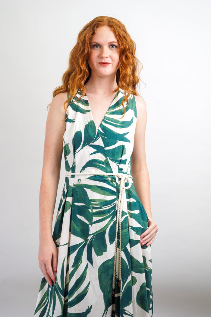 Private Label DRESSES Green & Ivory Wrap Cotton Midi Dress