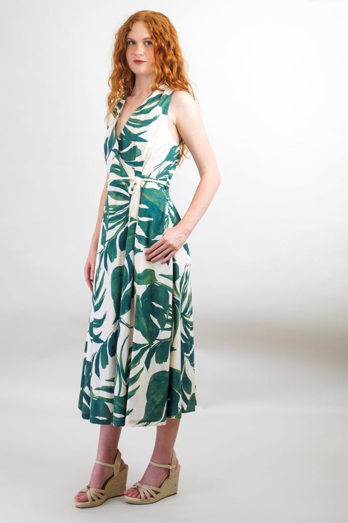 Private Label DRESSES Green & Ivory Wrap Cotton Midi Dress
