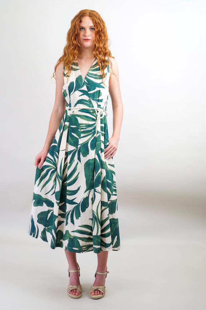 Private Label DRESSES Green & Ivory Wrap Cotton Midi Dress