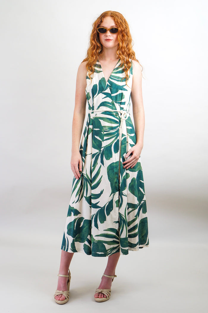 Private Label DRESSES Green & Ivory Wrap Cotton Midi Dress