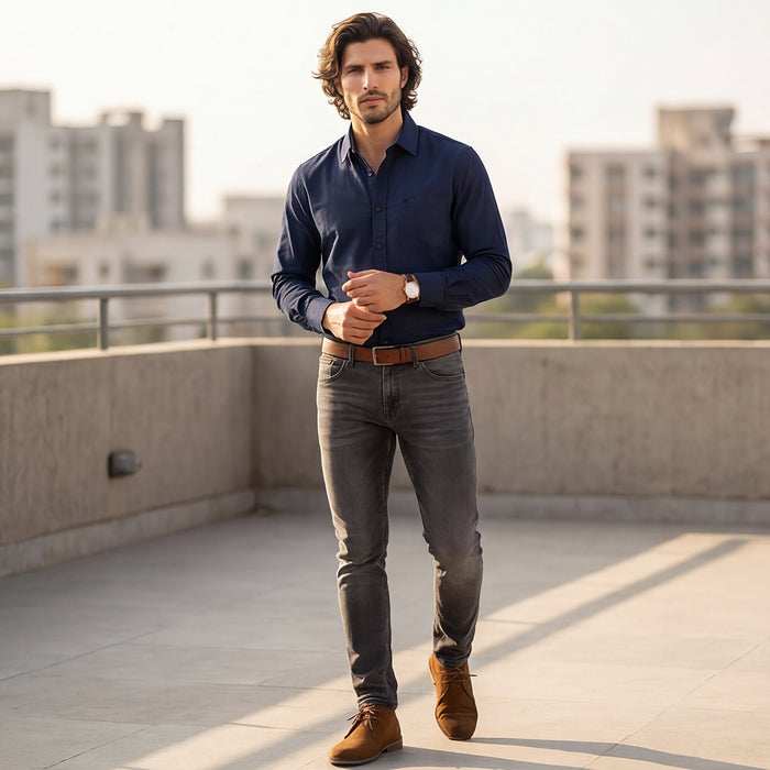 Grey Solid Slim Fit Shirt