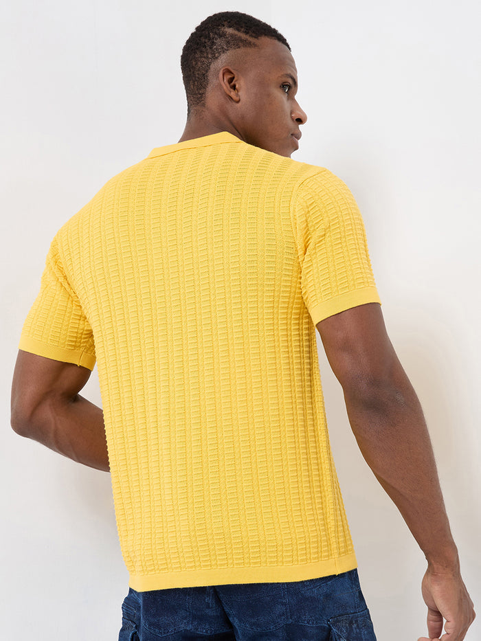 Half Sleeve Slim Fit Mustard Flat knit Shirt