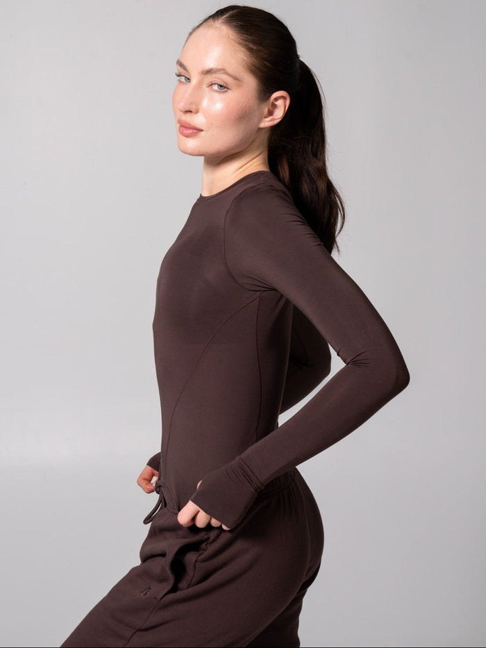 Halo Long Sleeve Hip Tee - Espresso