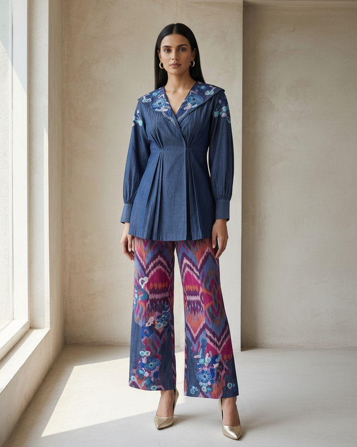 Hand embroidered sea denim shirt