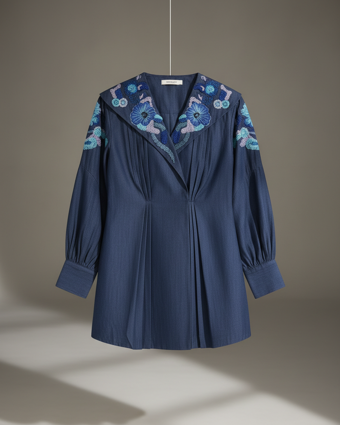 Hand embroidered sea denim shirt