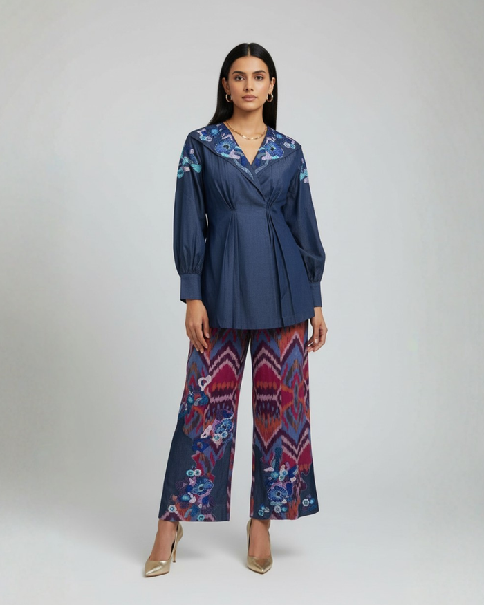Hand-loom ikkat hand embroidered pants