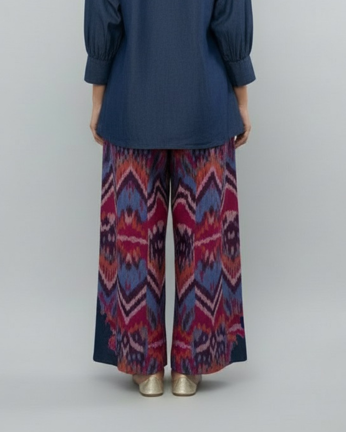 Hand-loom ikkat hand embroidered pants