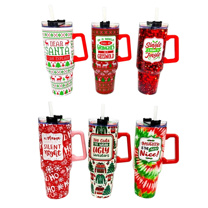 Holiday Insulated 40 oz Cup with Handle Christmas Assortment