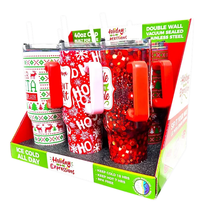 Holiday Insulated 40 oz Cup with Handle Christmas Assortment