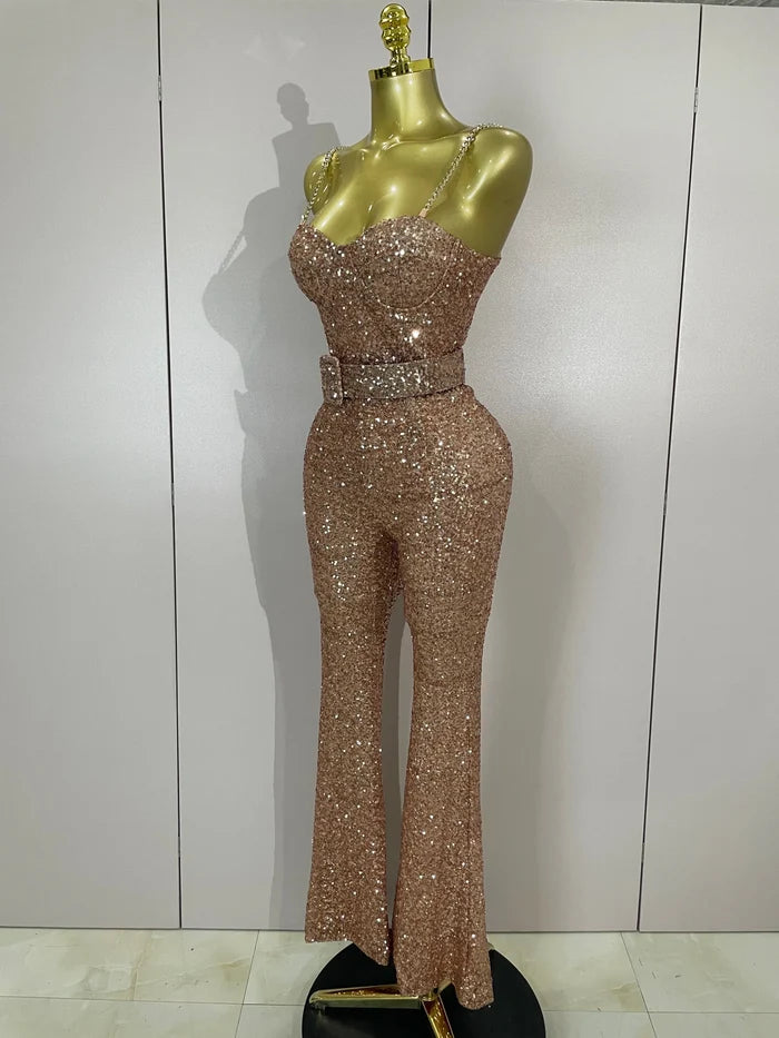 Imani shiny sequins halter backless jumpsuit 2025 for women – luxury bodycon romper for birthday parties and evening events.