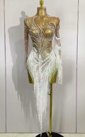 Front view of Imani Sparkle Tassel Rhinestone Dress
