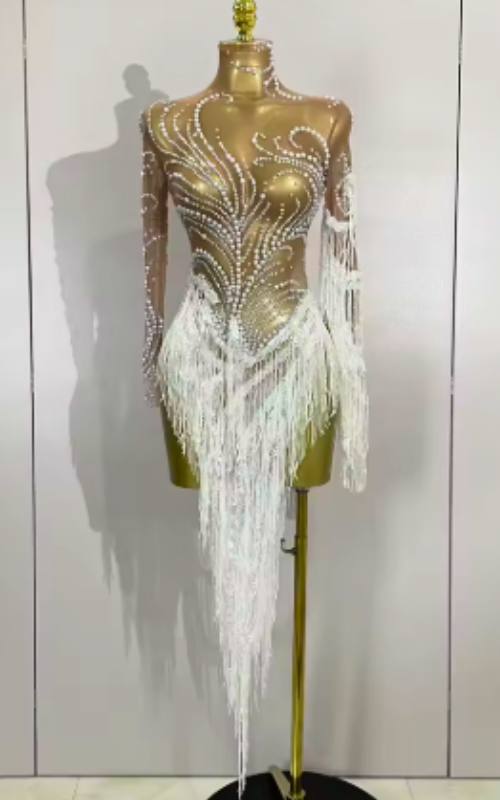 Front view of Imani Sparkle Tassel Rhinestone Dress
