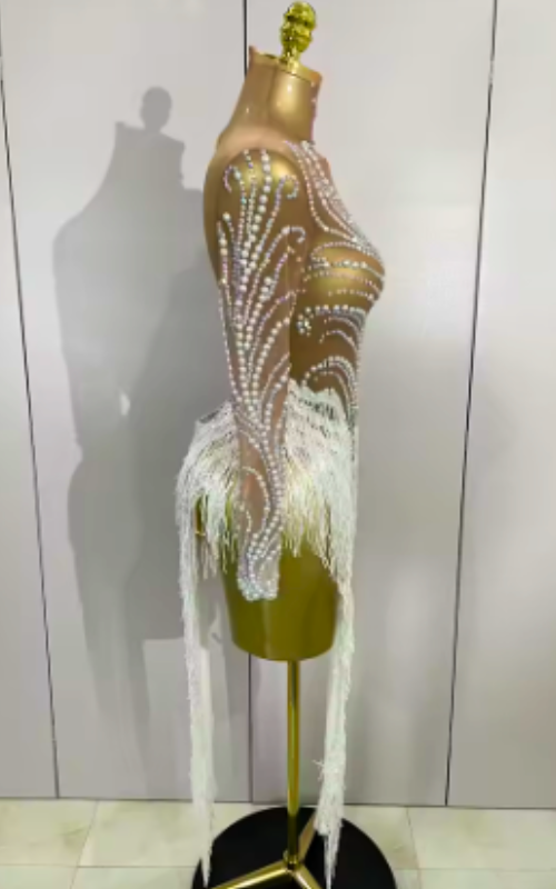Side view showing transparent sexy evening dress