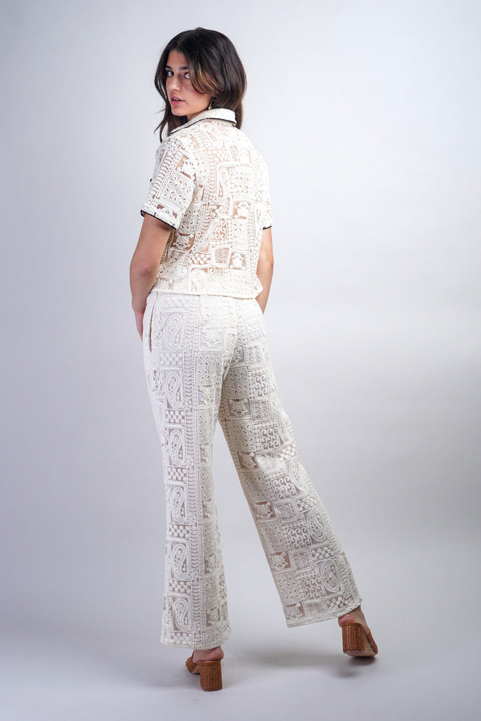 Private Label PANTS Cream Crochet Pants