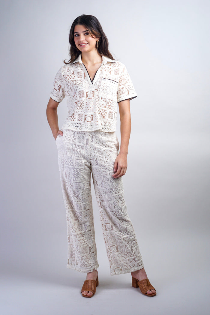 Private Label PANTS Cream Crochet Pants