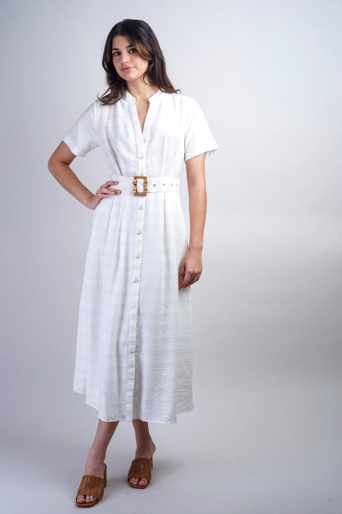Private Label DRESSES Ivory Striped Belted Shirt Dress