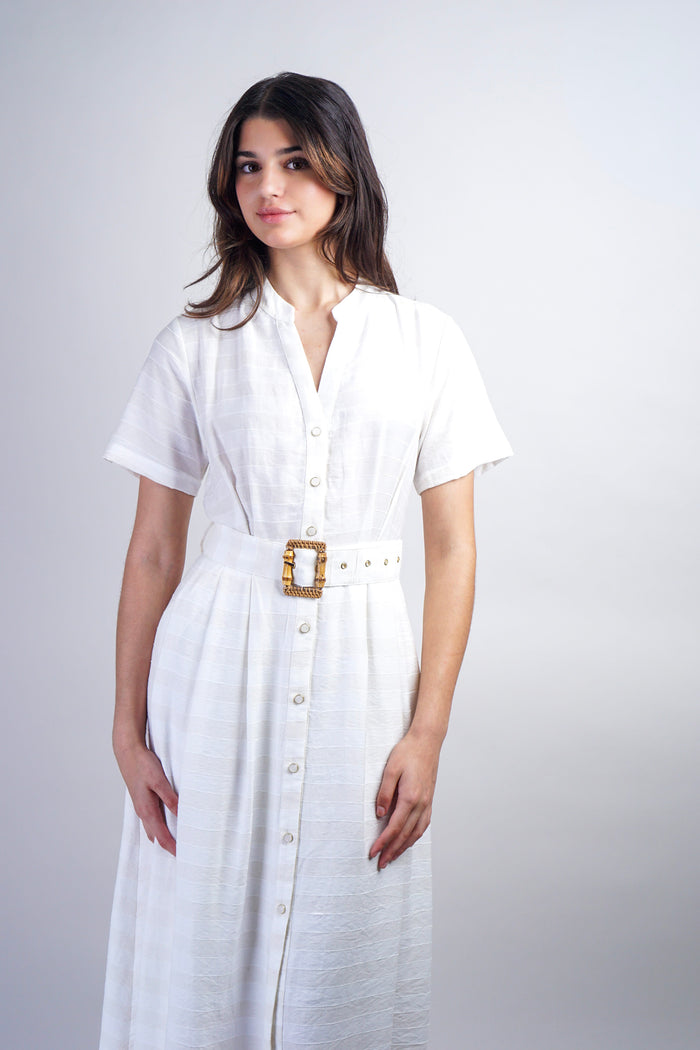 Private Label DRESSES Ivory Striped Belted Shirt Dress