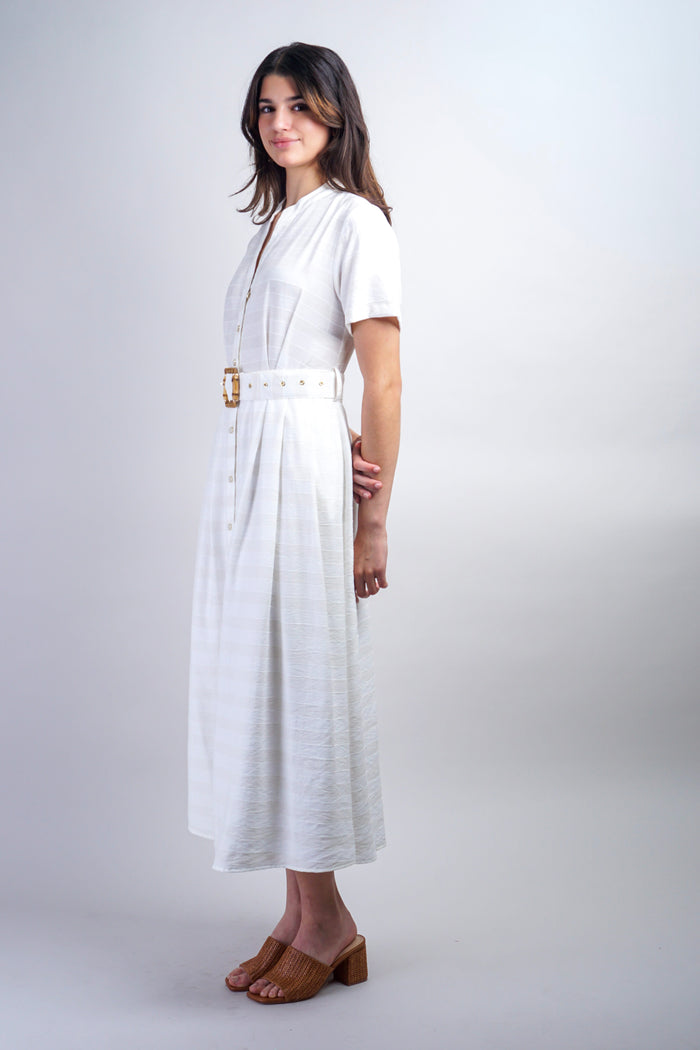 Private Label DRESSES Ivory Striped Belted Shirt Dress