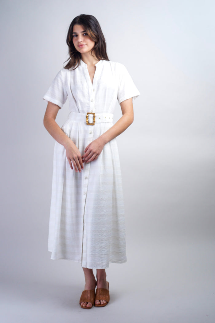 Private Label DRESSES Ivory Striped Belted Shirt Dress