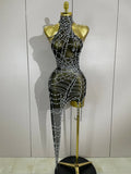 Sparkle in the Jaila rhinestone mesh asymmetric bodycon mini dress. Sexy party dress for birthdays, clubs, cocktail parties, and special events.