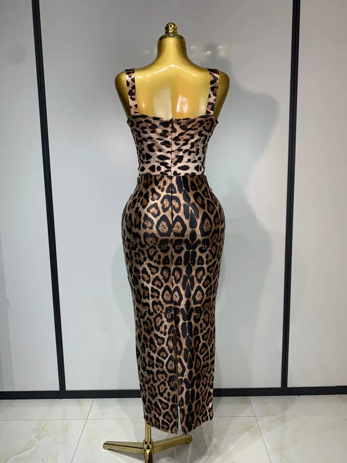 Jamila sleeveless leopard print bodycon mini dress with a form-fitting silhouette for a sexy party look.