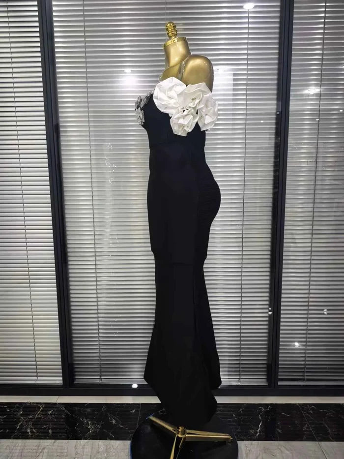 Janella Strapless Floral Rhinestone Bodycon Bandage Maxi Dress