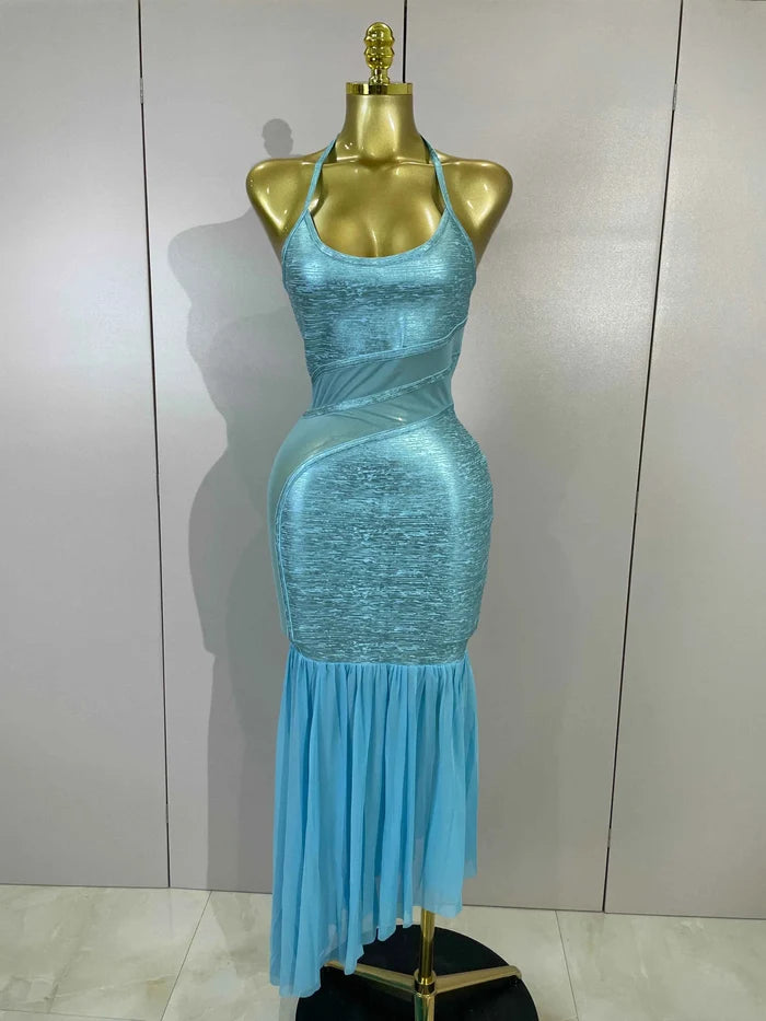 Janet V Neck Mesh Patchwork Bodycon Bandage Dress