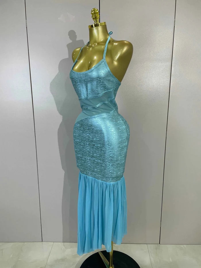 Janet V Neck Mesh Patchwork Bodycon Bandage Dress