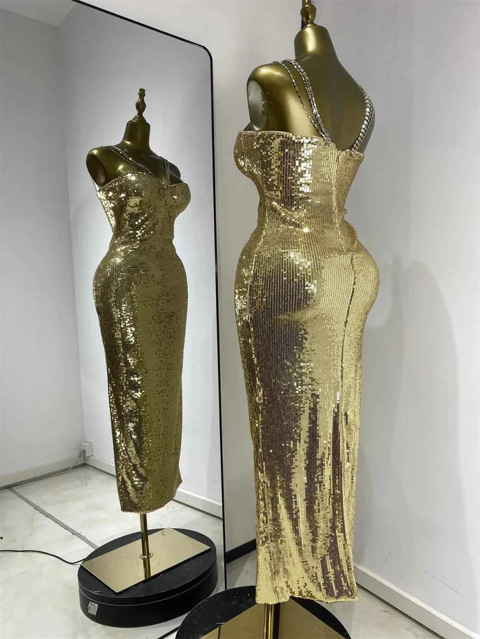 Janine Glitter Sequin Slim Fit Luxury Cocktail Dress