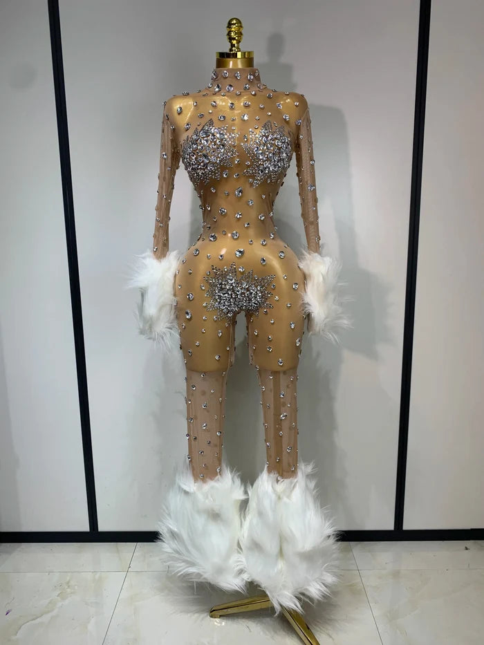 Sexy diamond mesh see-through bodycon jumpsuit for women – Jasmine style.