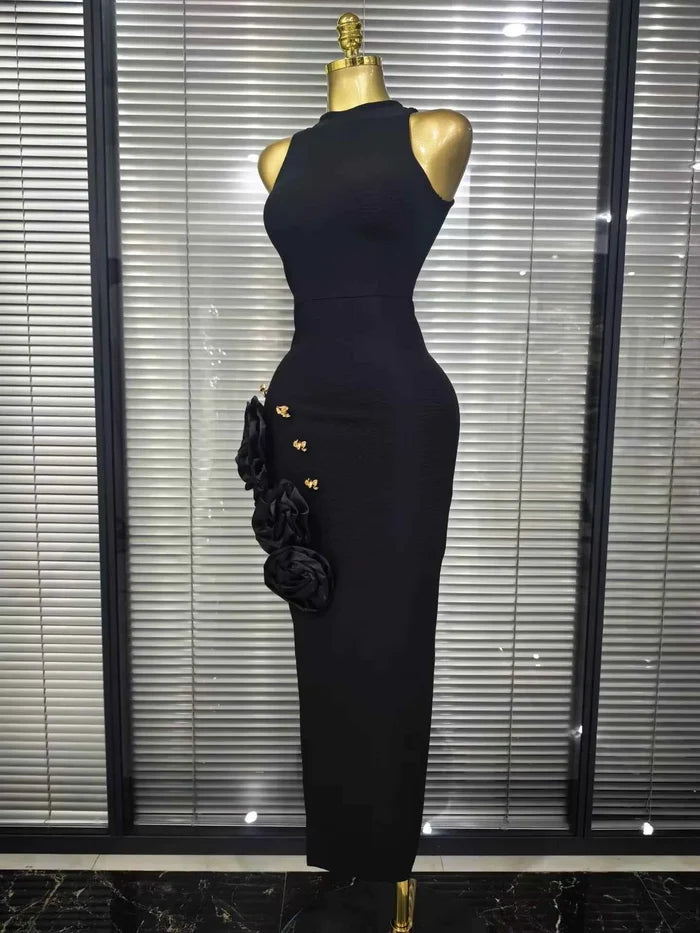 Jeena Sleeveless O-Neck Sequin Floral Bodycon Bandage Maxi Dress