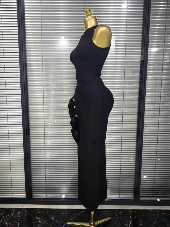 Jeena Sleeveless O-Neck Sequin Floral Bodycon Bandage Maxi Dress