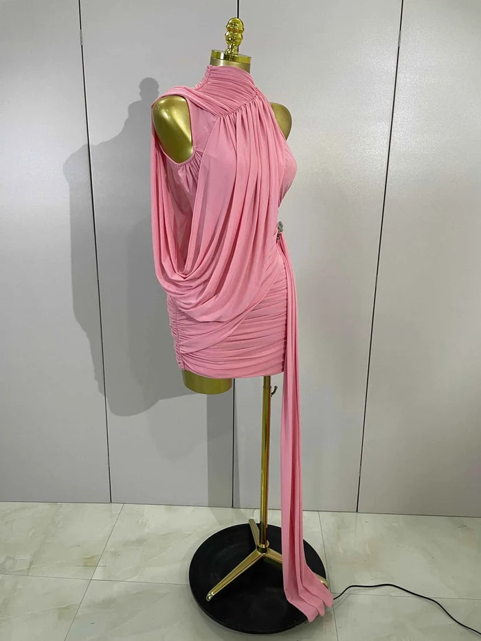 Jenika Off Shoulder Ruched Mesh Tassel Bodycon Mini Dress