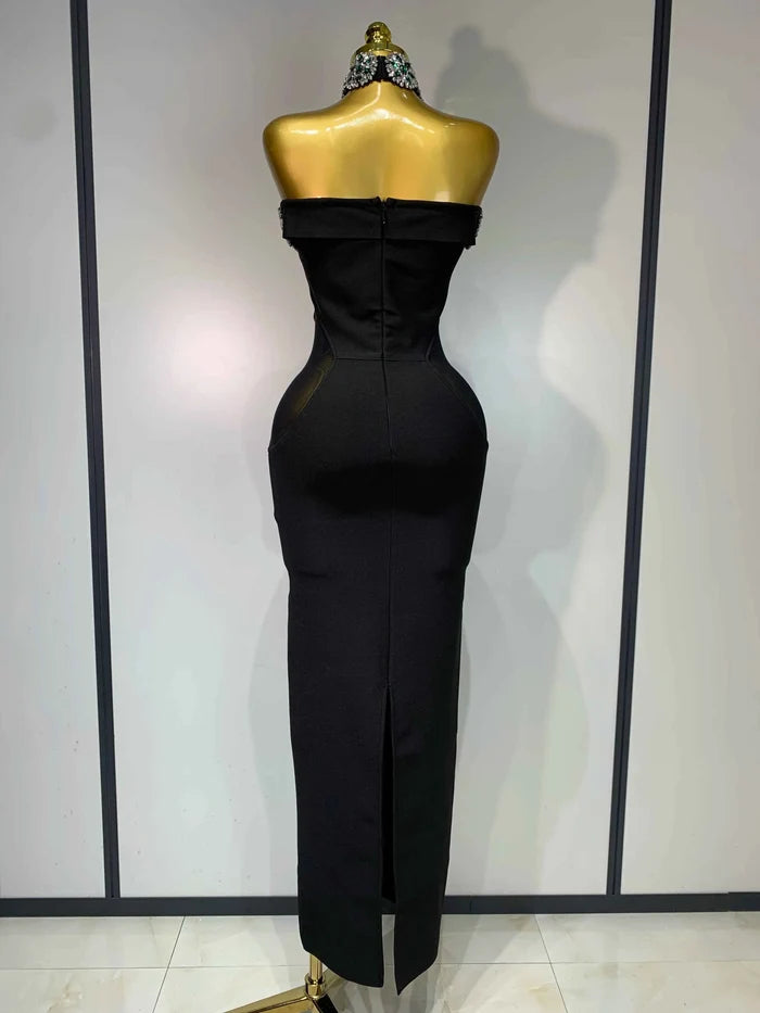 Women Celebrity Sexy Diamonds Crystal Off Shoulder Maxi Long Bodycon Bandage Dress 2025 Elegant Evening Club Party Luxury Dress