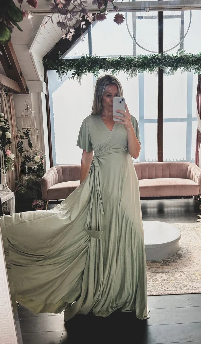 Jersey Wrap with Flutter Sleeve - Dress - Jacqueline Louise