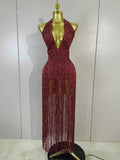 Jessa Rhinestone Tassel Mesh Stretch Performance Bodysuit