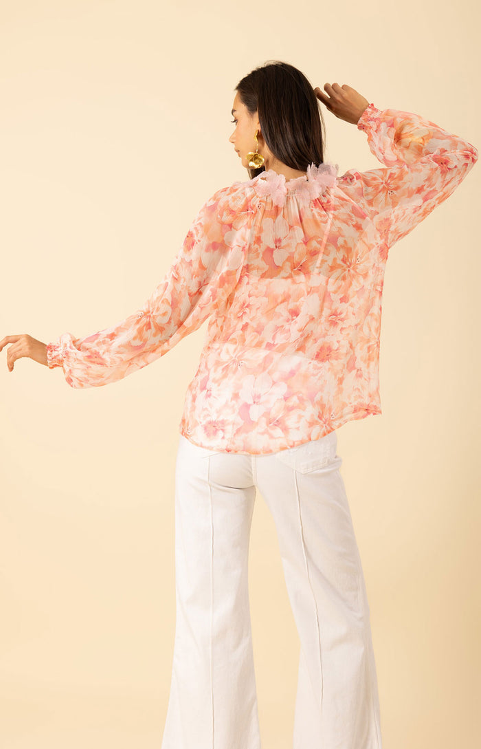 Jolie Floral Silk Top, color-pink