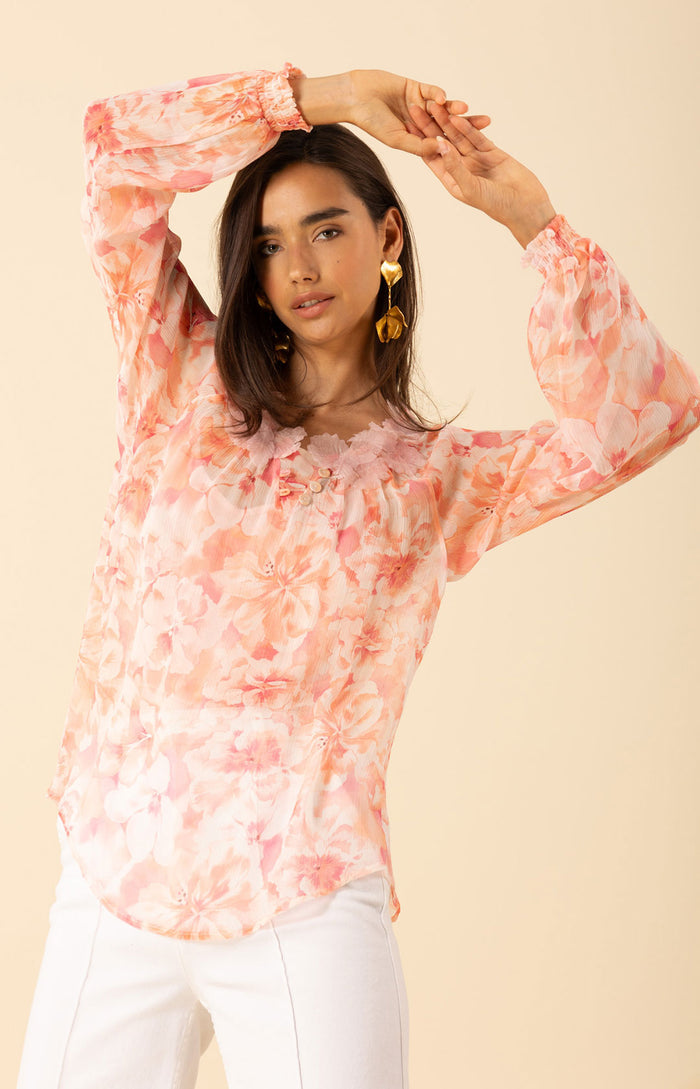 Jolie Floral Silk Top, color-pink