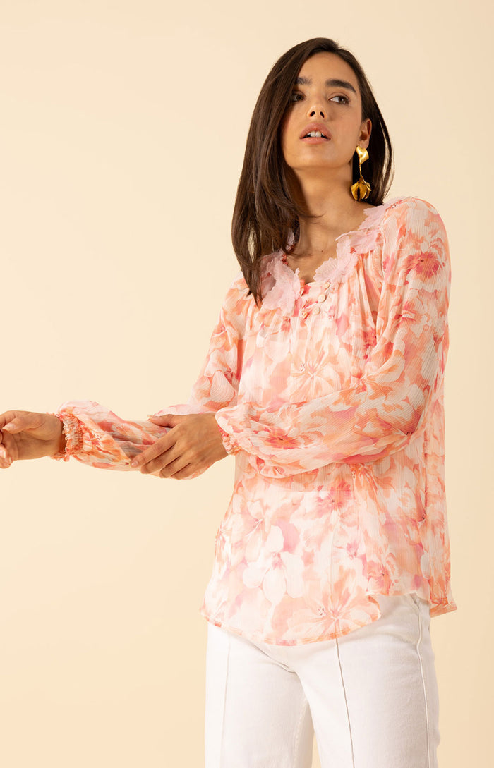 Jolie Floral Silk Top, color-pink