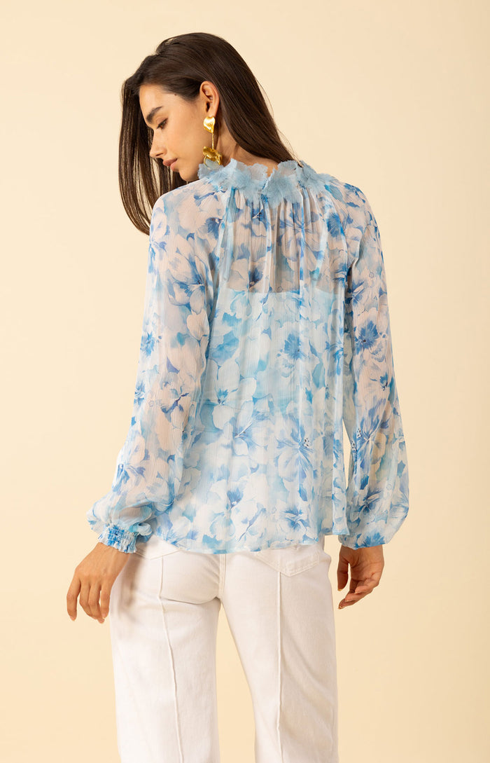 Jolie Floral Silk Top, color-blue