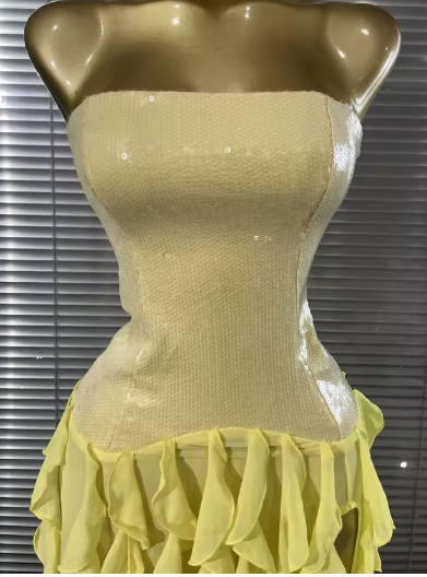 Judy Sleeveless Sequin Ruffle Slim Evening Dress