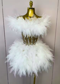 Jynae Backless Strap Mesh Fluffy Skirt 2 Pieces Diamond Sequins