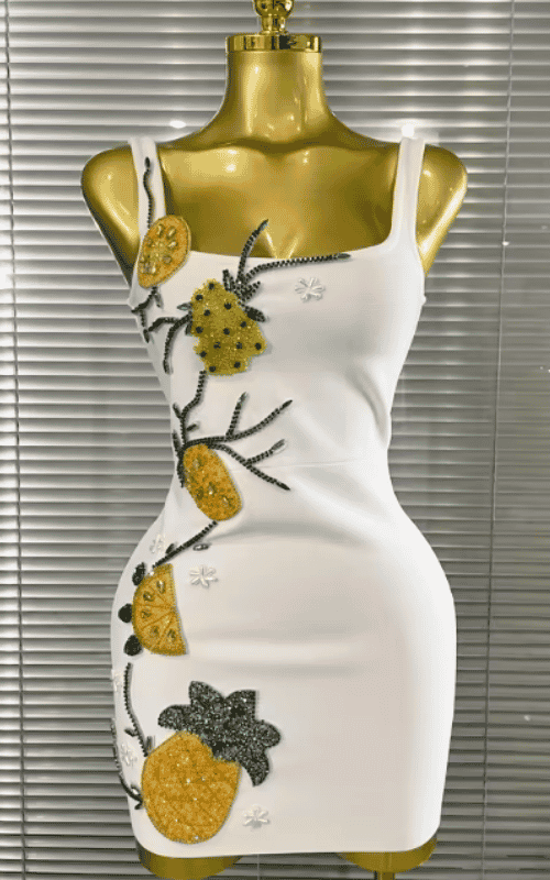 Kai Sleeveless O-Neck Beaded Bodycon Mini Bandage Dress for Women
