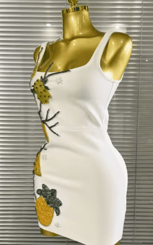 Kai Sleeveless O-Neck Beaded Bodycon Mini Bandage Dress for Women